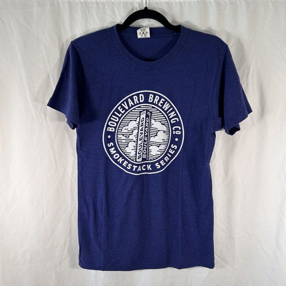 Boulevard Brewing Co Shirt Mens Small Navy Blue Charlie Hustle Short Sleeve